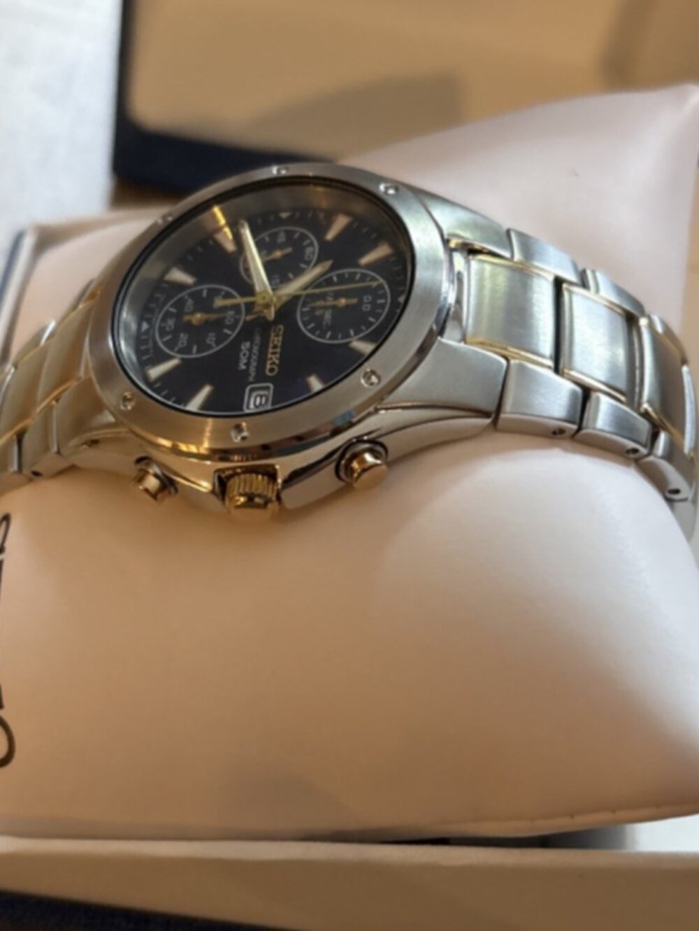 NEW* SEIKO TWO-TONE 7T92-OFXO  CHRONOGRAPH BLUE DIAL WATCH - Read Bio - Picture 2 of 7